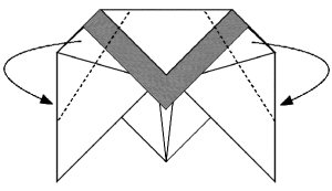 An illustration of how to fold the edges of your fly's wings round behind the main body