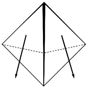 An illustration of how to fold the top points of the diamond downwards