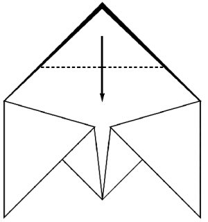 An illustration of how to fold the top point of the diamond downwards