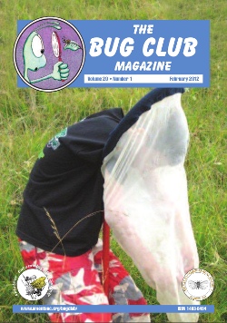 February 2012 Bug Club Magazine cover showing a Bug Club member in the field. This photo was taken during a Bug Club field trip near Swindon.