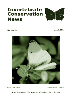 March 2014 Invertebrate Conservation News cover showing a male Orange-tip (_Anthocharis 
cardamines_) butterfly.