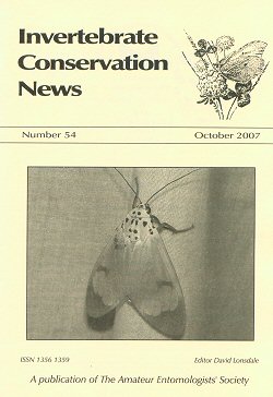 October 2007 Invertebrate Conservation News cover - showing a photograph of the moth _Amerila astreus_ caught in northern Thailand