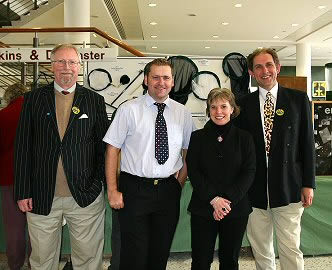 Photograph of the organisers of the 2006 Northern Exhibition. From left to right, Dr Hugh Loxdale (President of the RES); Wayne Jarvis (AES Exhibitions Secretary); Julie North (RES Exhibitions Secretary); and Dr Mike Majerus (President of the AES).